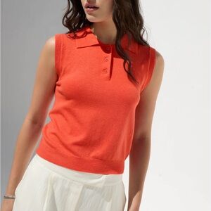Deluc Knit Cassio Knit Top Size M Orange Red Sleeveless Polo Vest Timeless Chic